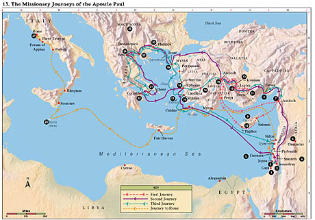 Bible Map 13 - The Missionary Journeys of the Apostle Paul